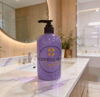 17 oz plastic bottle with pump large size Lavender body wash with Goddess Glam logo